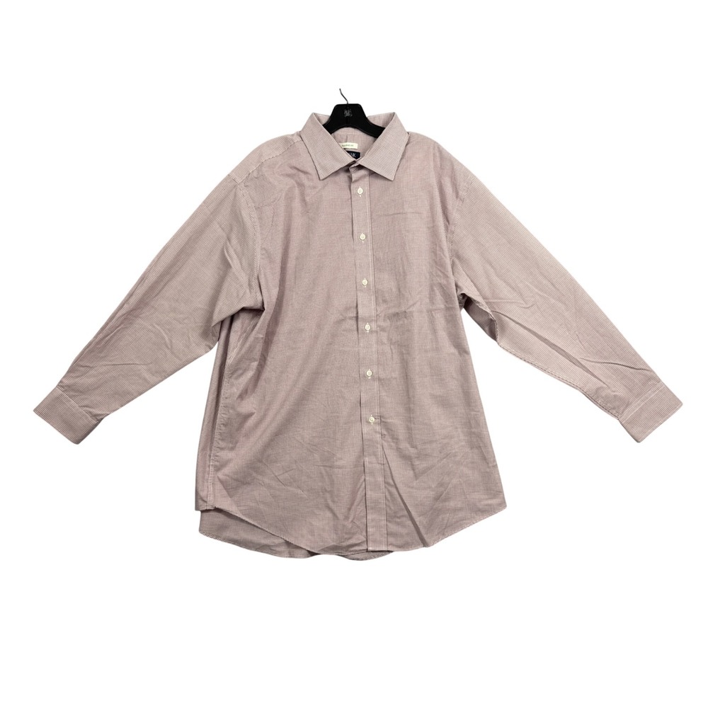 Jos. A. Bank Mens Tailored Fit Dress Shirt 18.5 34/35 Burgundy Micro Check